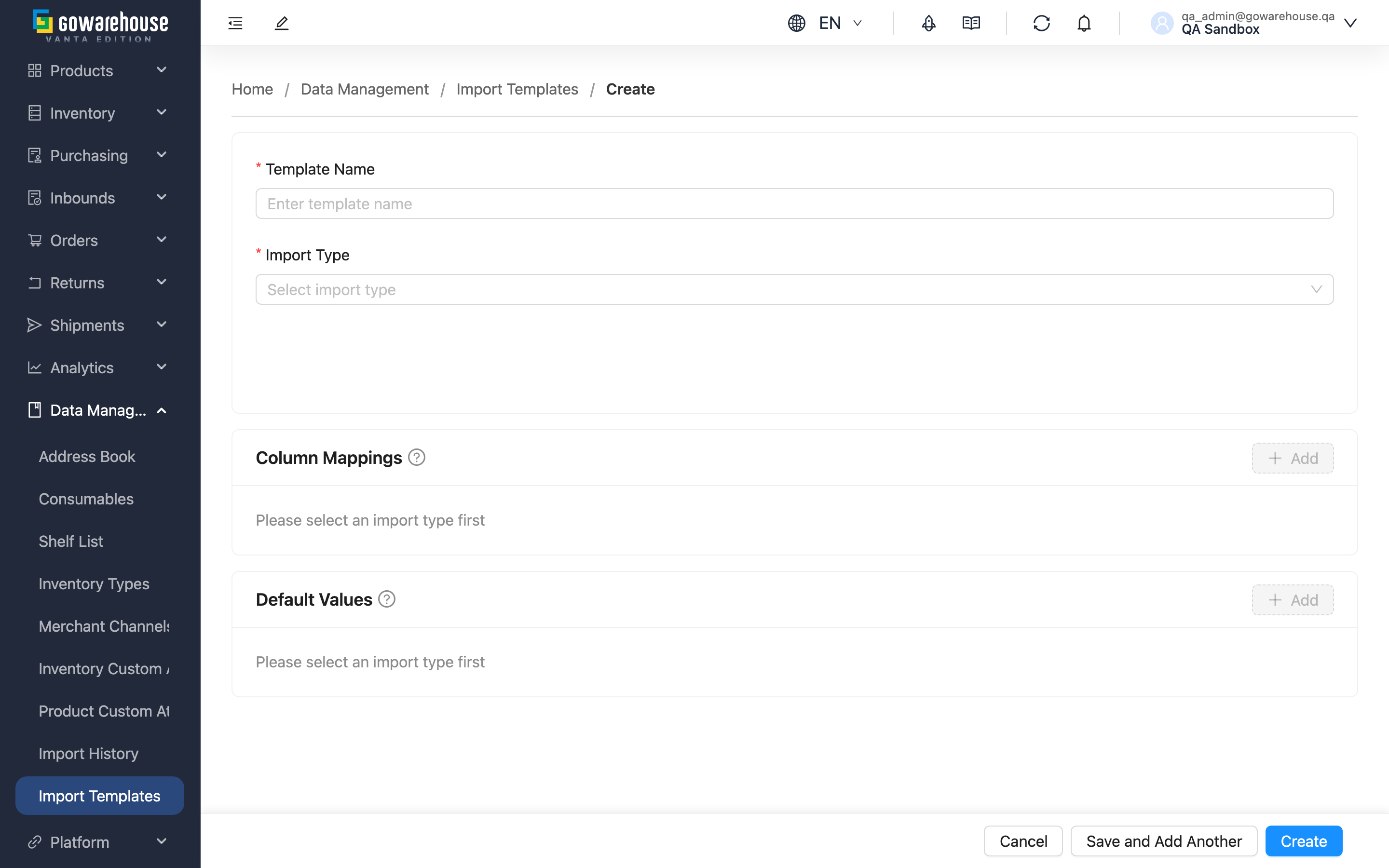 New Import Template - Page Overview