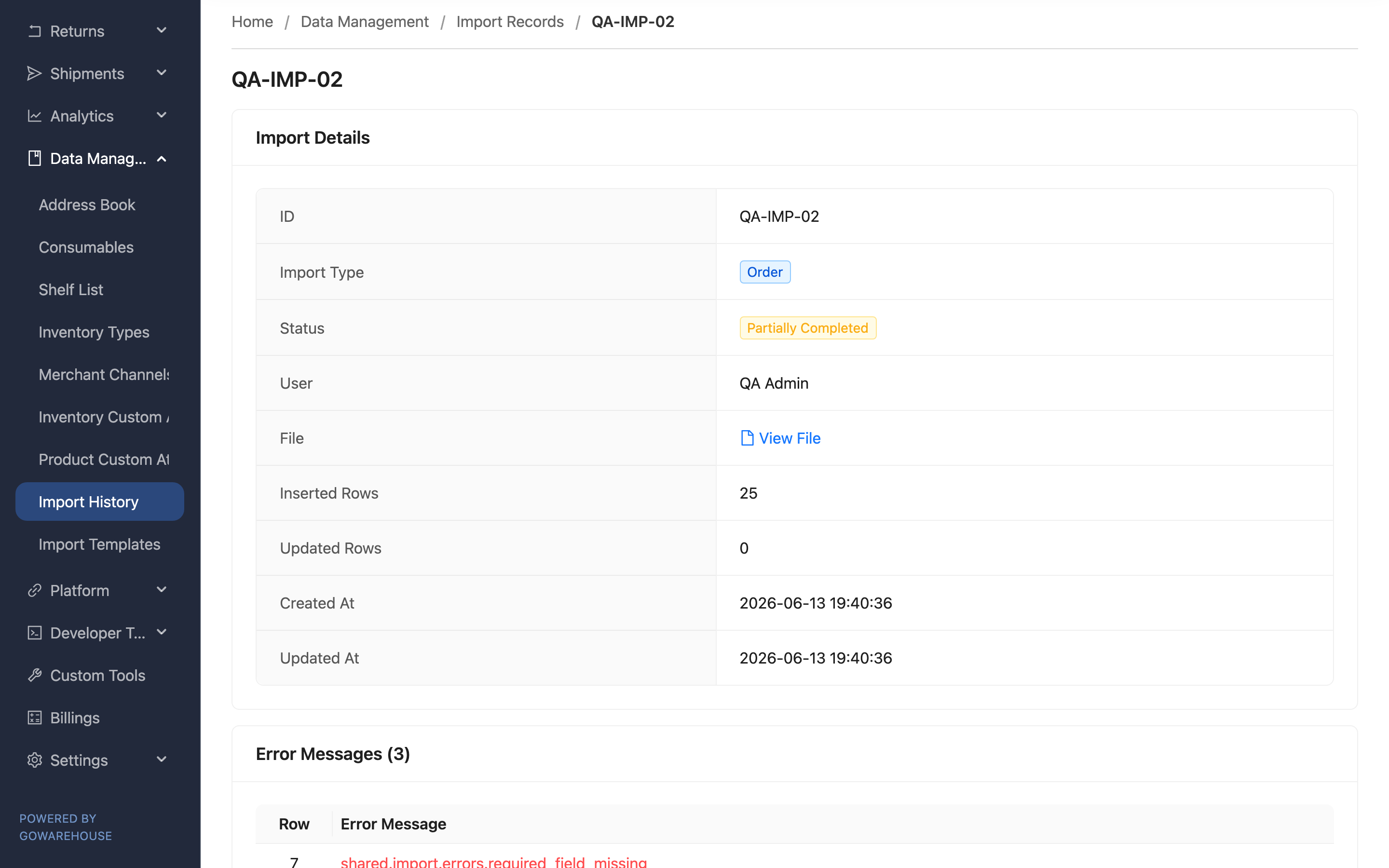 Import Detail - Page Overview