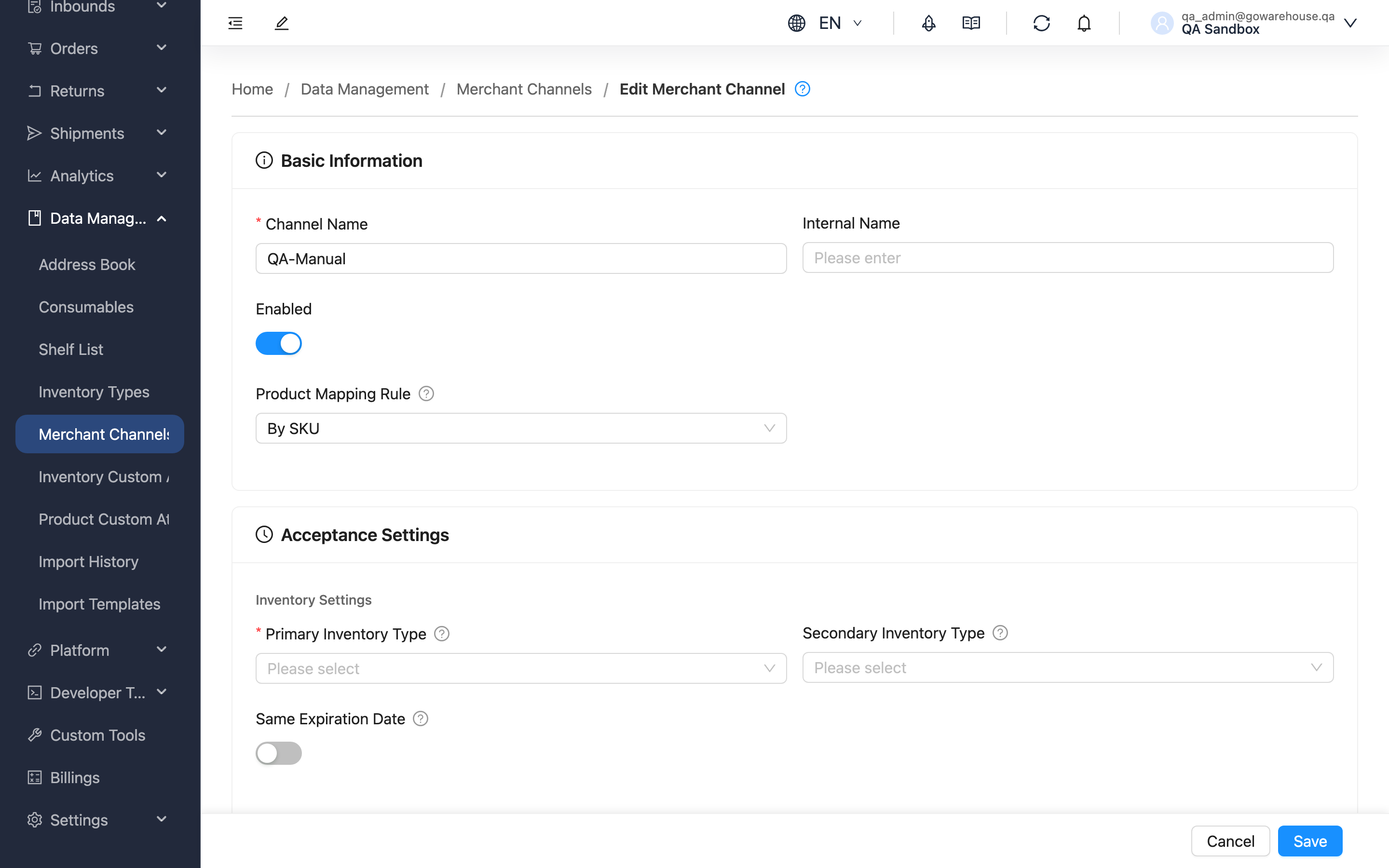 Edit Merchant Channel - Form Overview