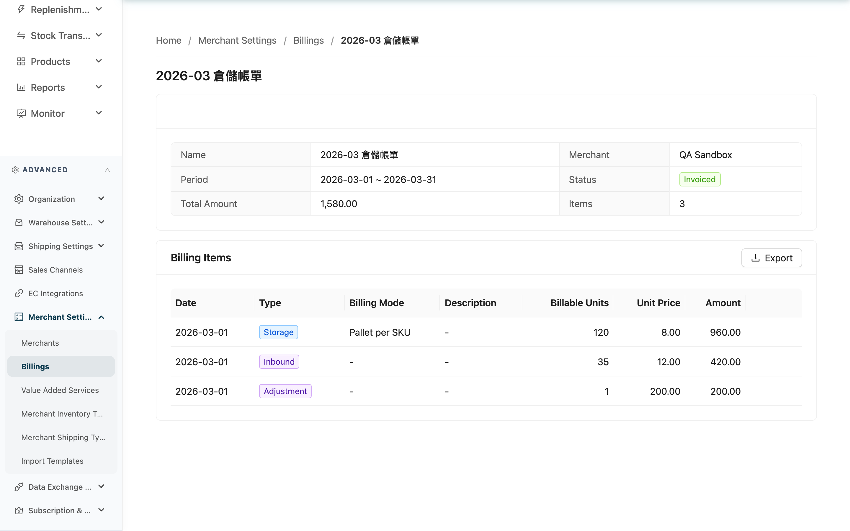 Billing Detail - Overview