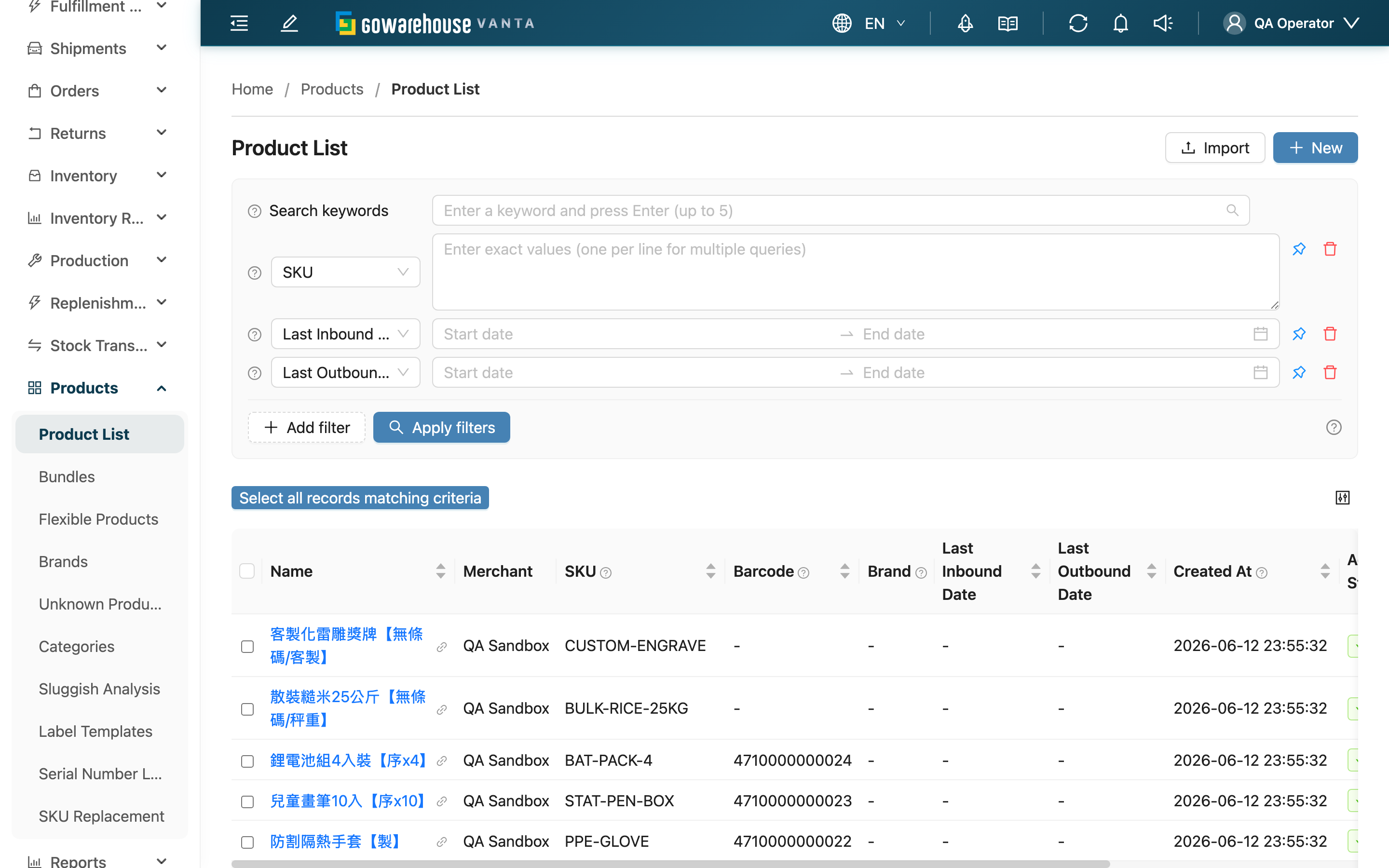 Product List - Overview