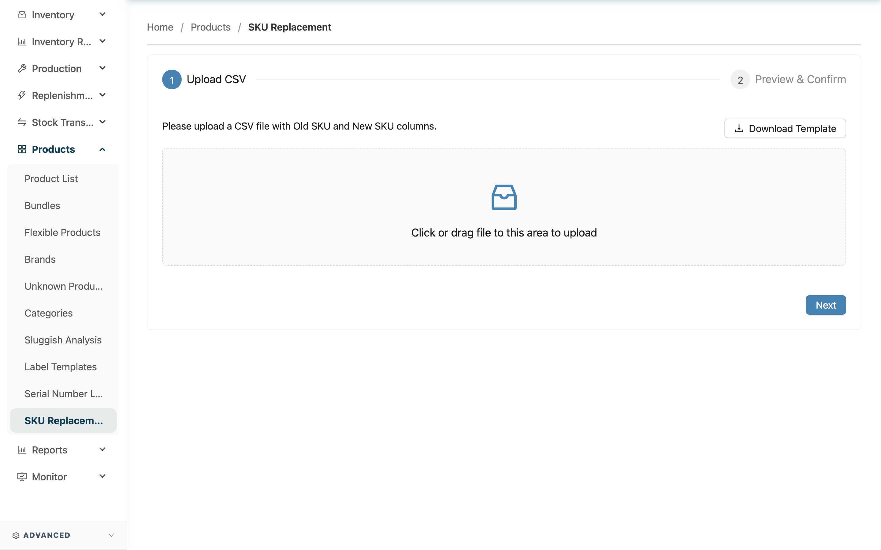 Replace SKU - Page Overview
