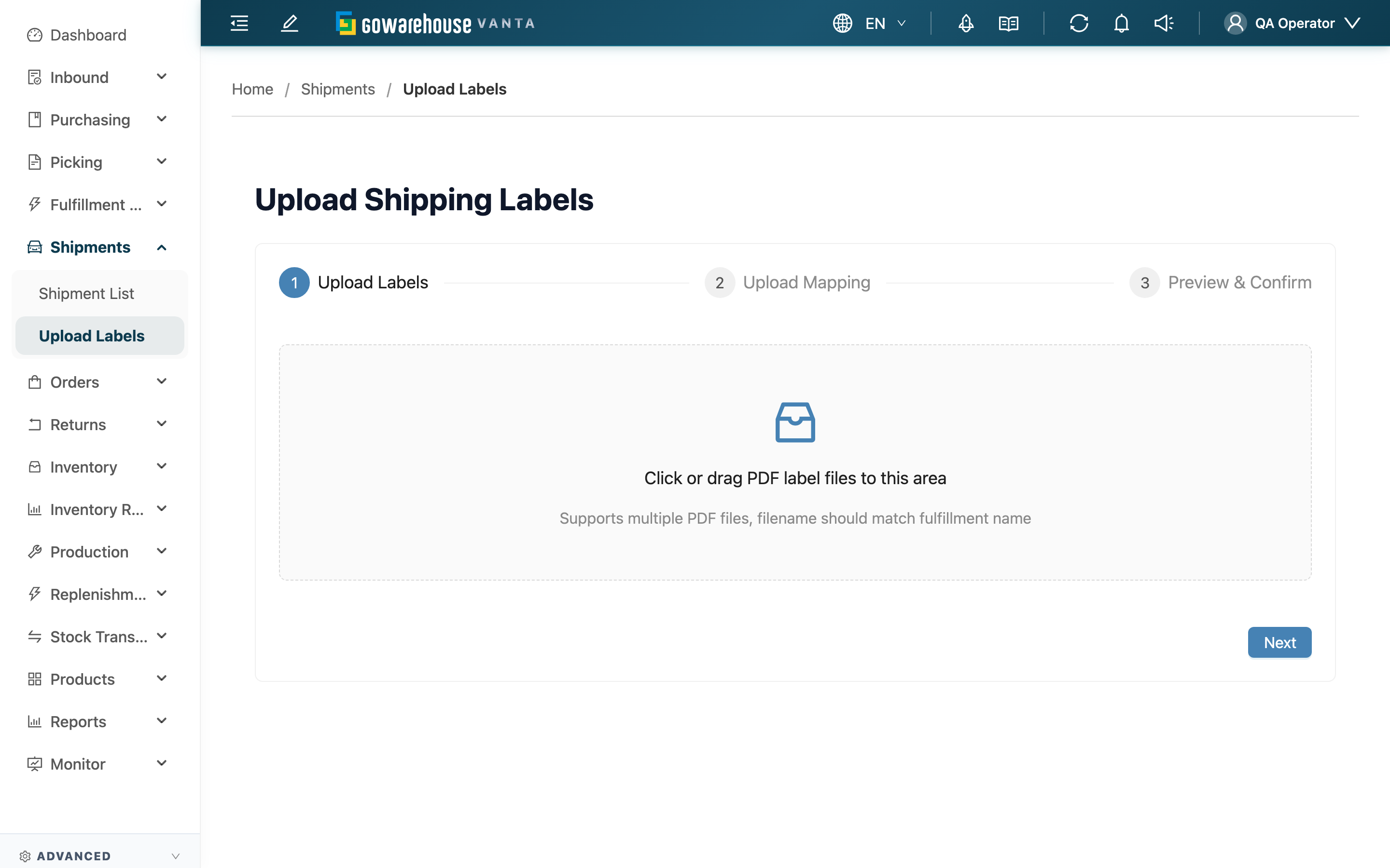 Upload Labels - Page Overview