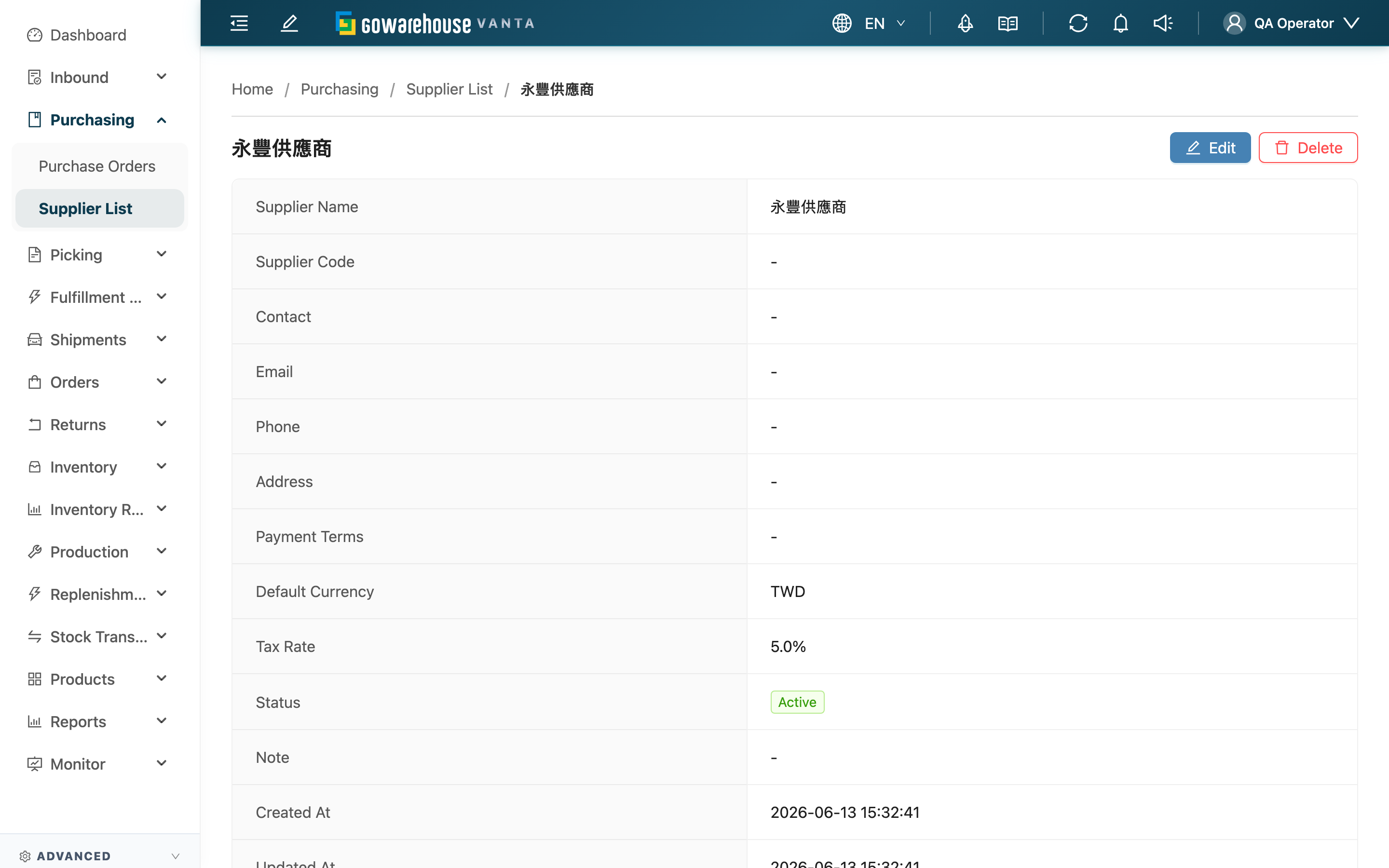 Supplier Detail - Page overview