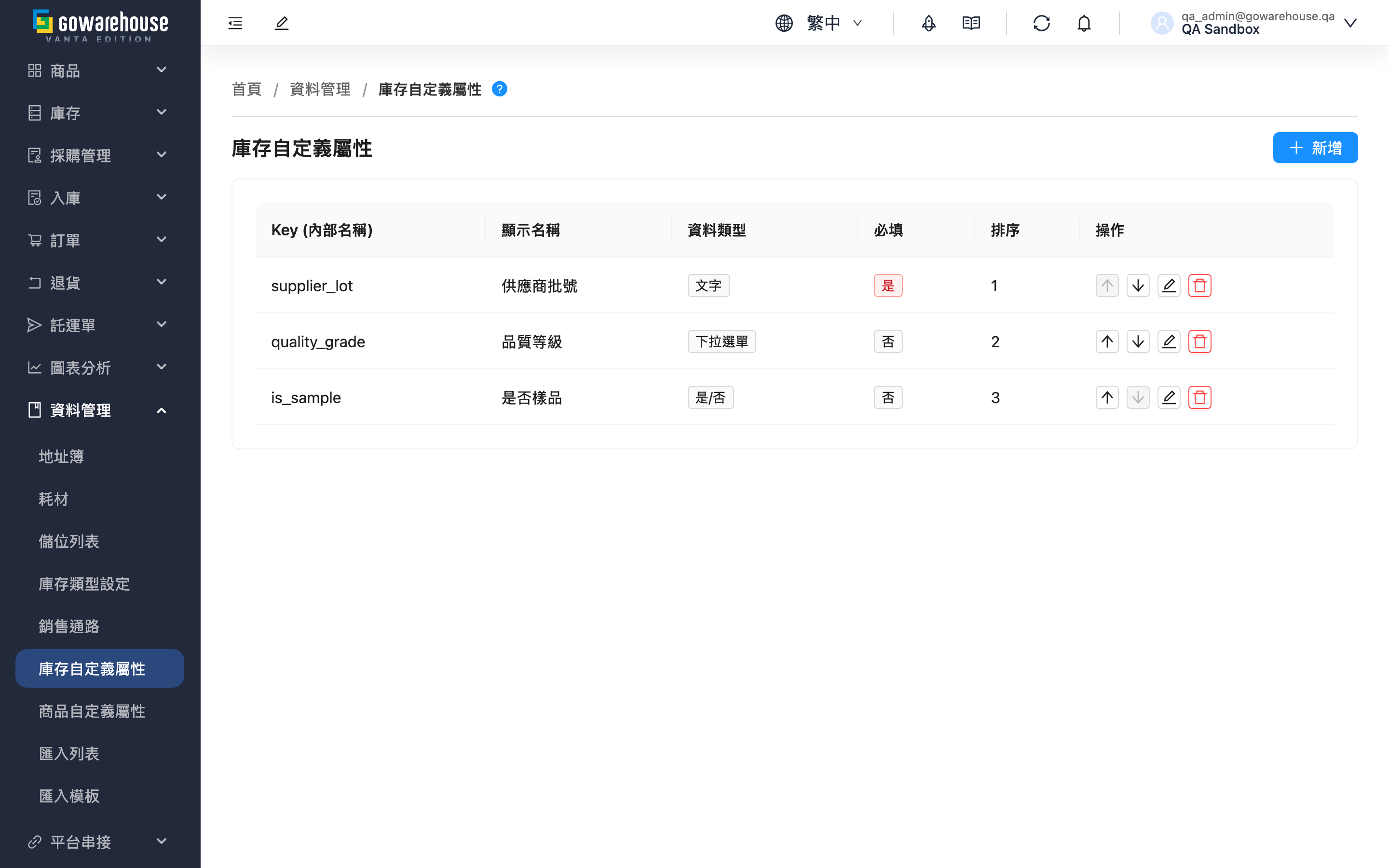 庫存自定義屬性 - 頁面總覽