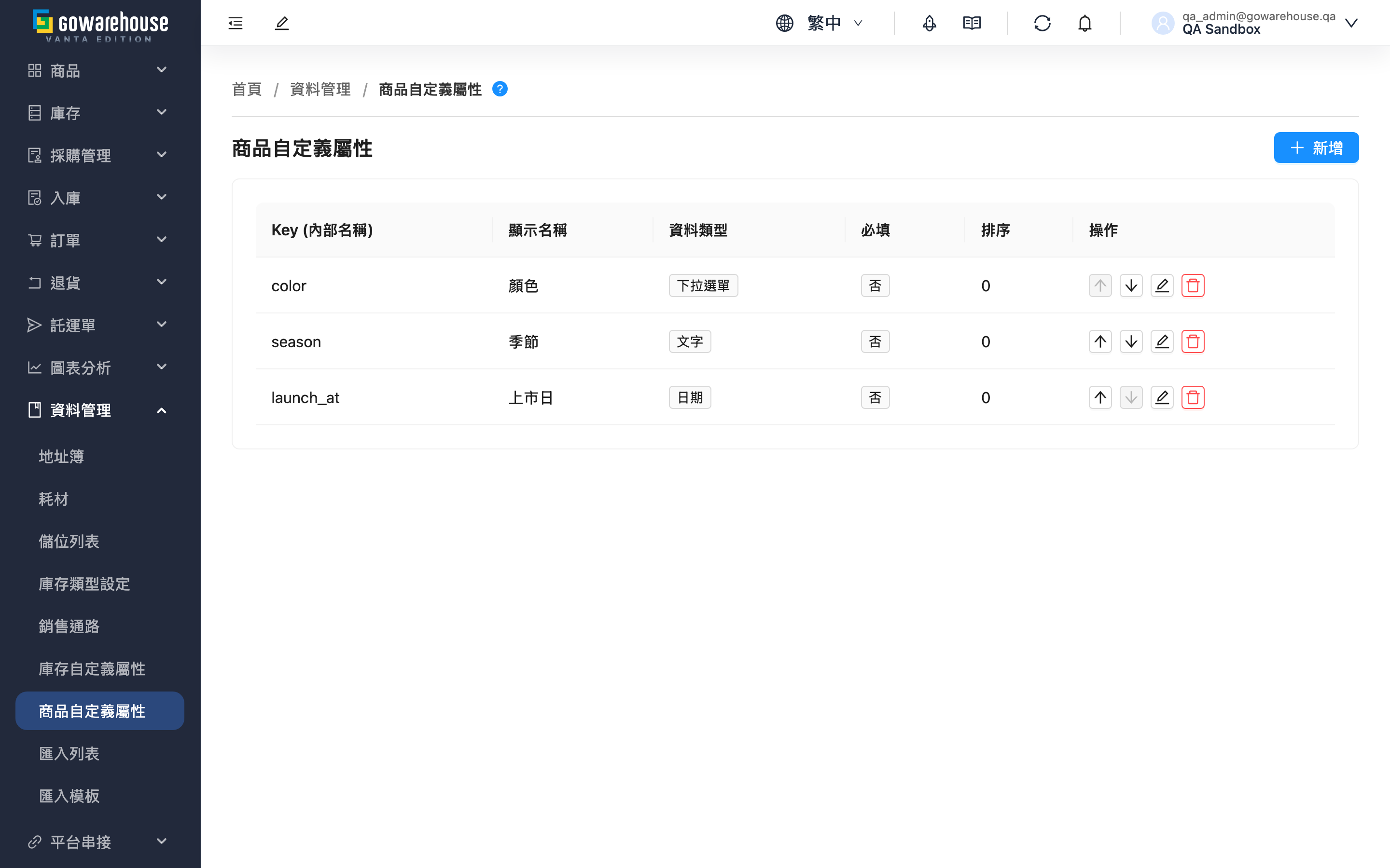 商品自定義屬性 - 頁面總覽