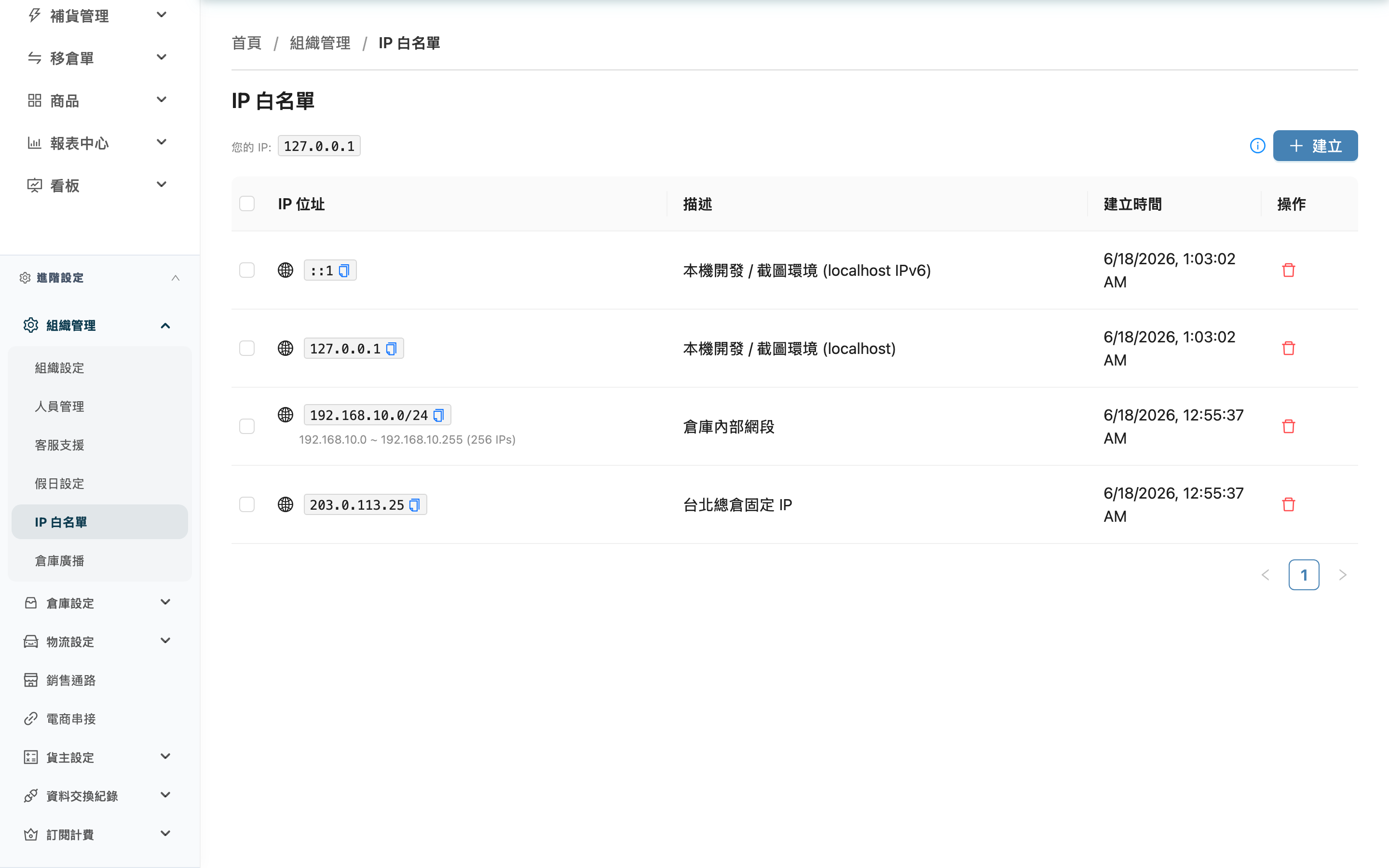 IP 白名單 - 頁面總覽