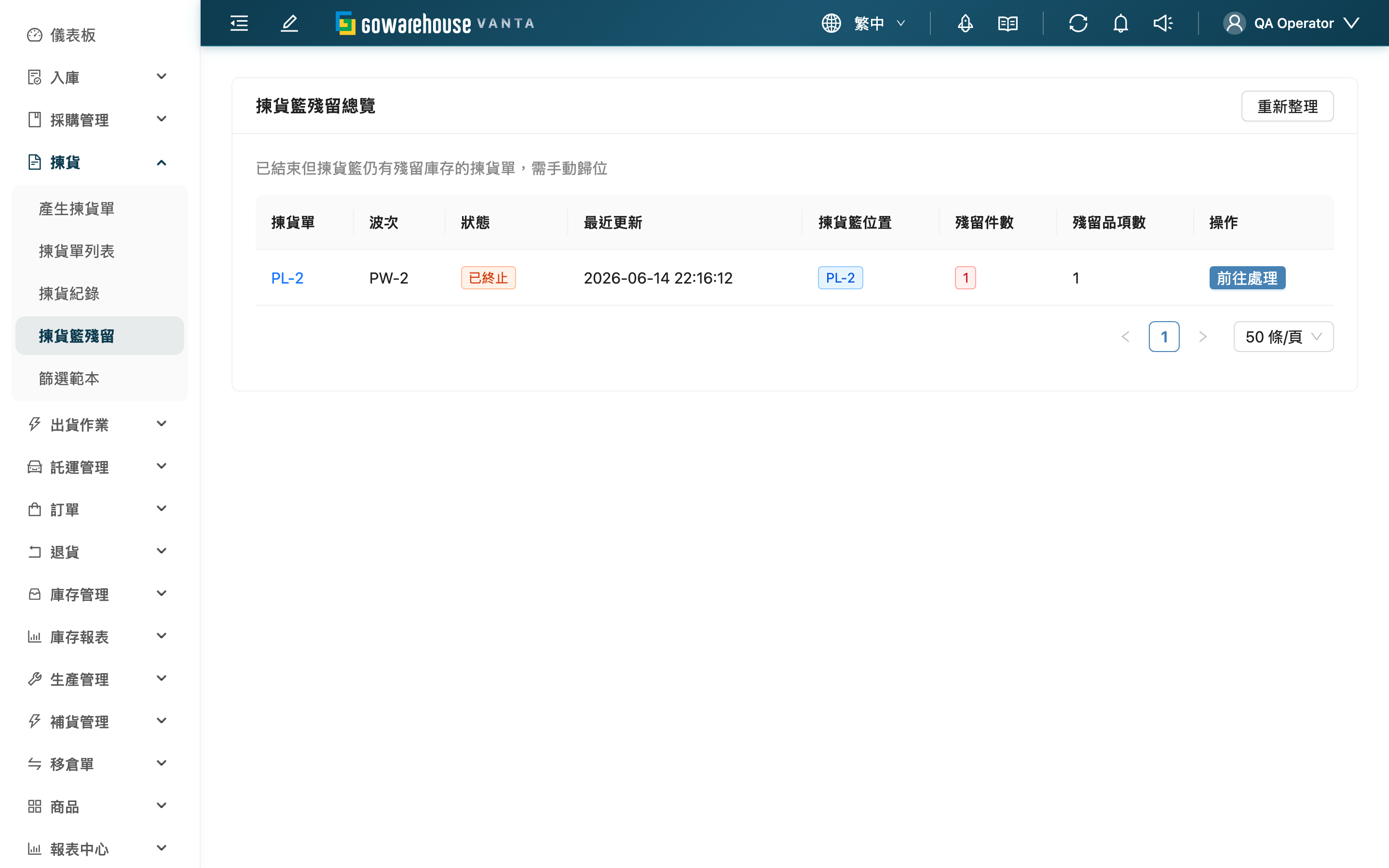揀貨籃殘留 - 頁面總覽
